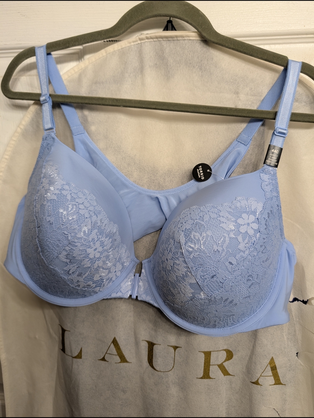 Torrid Light Blue Lace Raxee Back Front-Close Bra - 44C